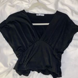 Zara Black V Neck Crop Top Size S